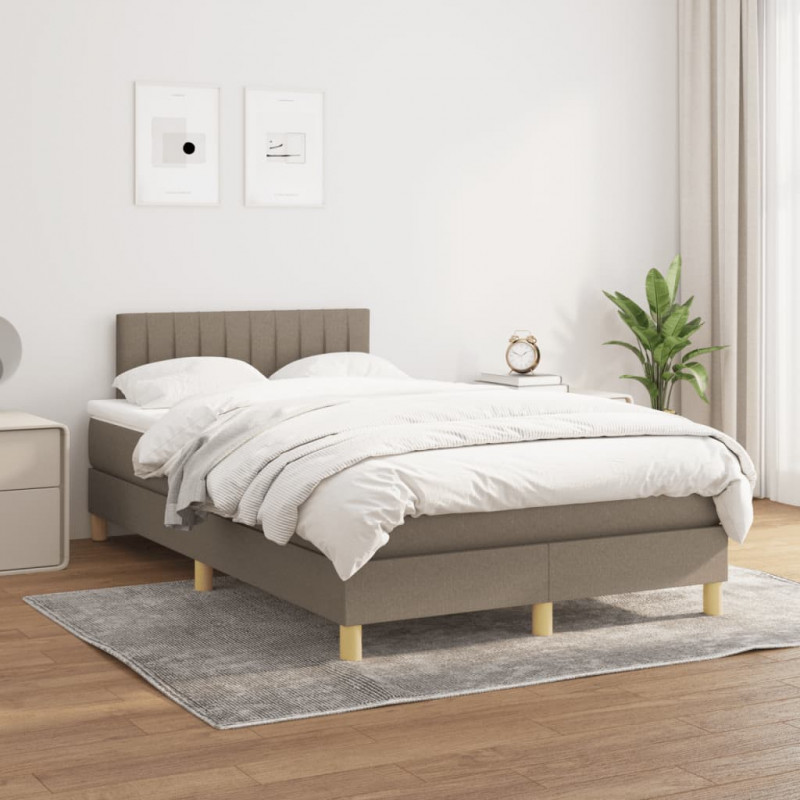 Łóżko kontynentalne z materacem, taupe, 120x190 cm, tkanina