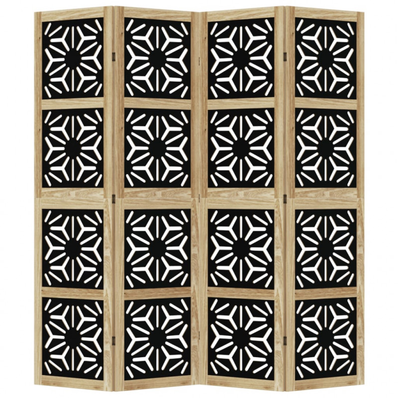 Parawan pokojowy, 4-panelowy, brązowo-czarny, lita paulownia