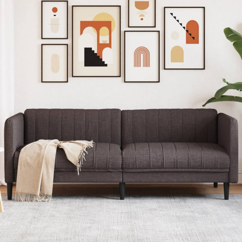 Sofa 3-osobowa, ciemnobrązowa, tapicerowana tkaniną