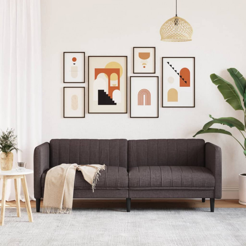 Sofa 3-osobowa, ciemnobrązowa, tapicerowana tkaniną