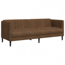 Sofa 3-os., brązowa, sztuczna skóra zamszowa