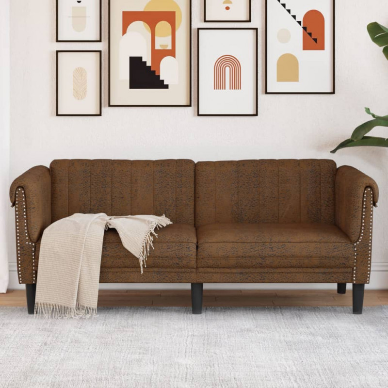 Sofa 2-os., brązowa, sztuczna skóra zamszowa