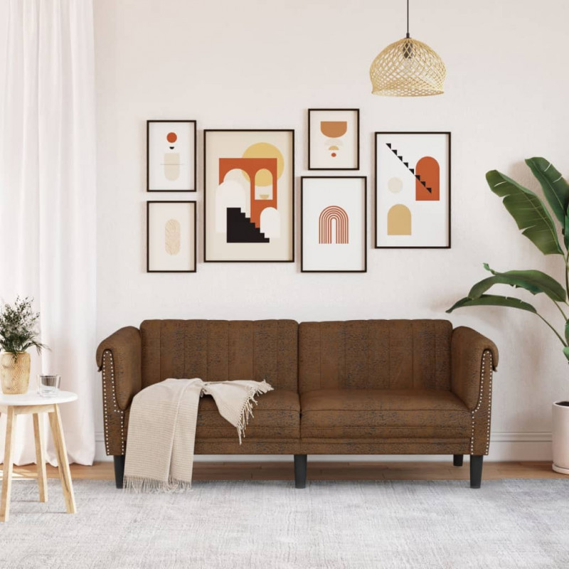 Sofa 2-os., brązowa, sztuczna skóra zamszowa