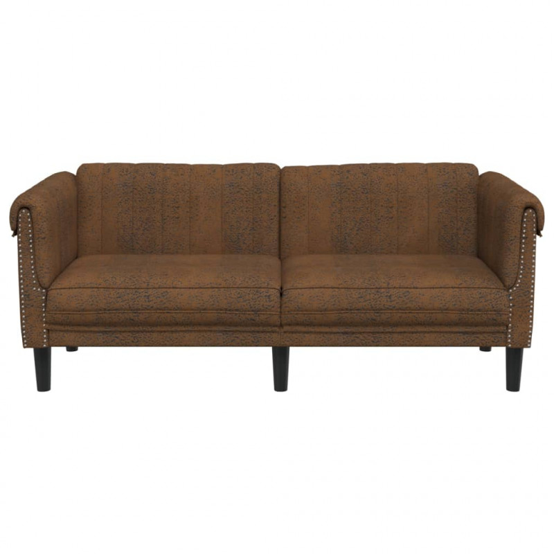 Sofa 2-os., brązowa, sztuczna skóra zamszowa