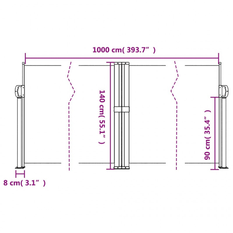 Zwijana markiza boczna, brązowa, 140 x 1000 cm