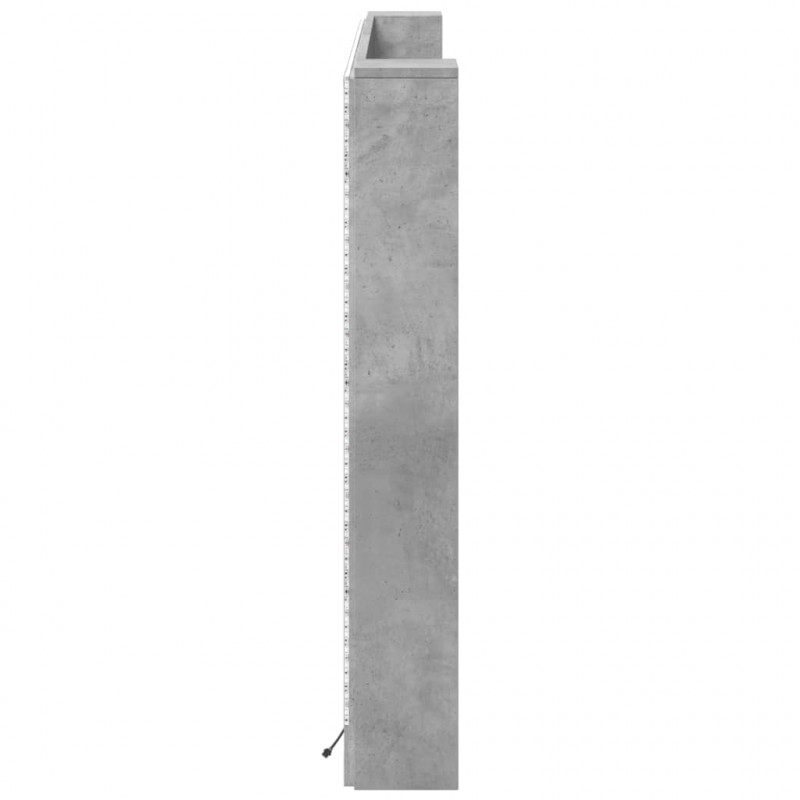 Zagłówek z półką i LED, szarość betonu, 180x16,5x103,5 cm