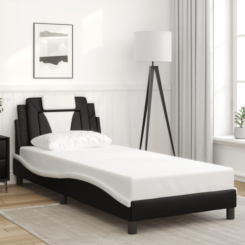 Rama łóżka z LED, czarno-biała, 80x200 cm, sztuczna skóra