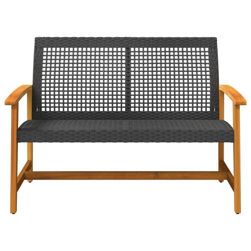 Ławka ogrodowa, czarna, 112 cm, polirattan i drewno akacjowe