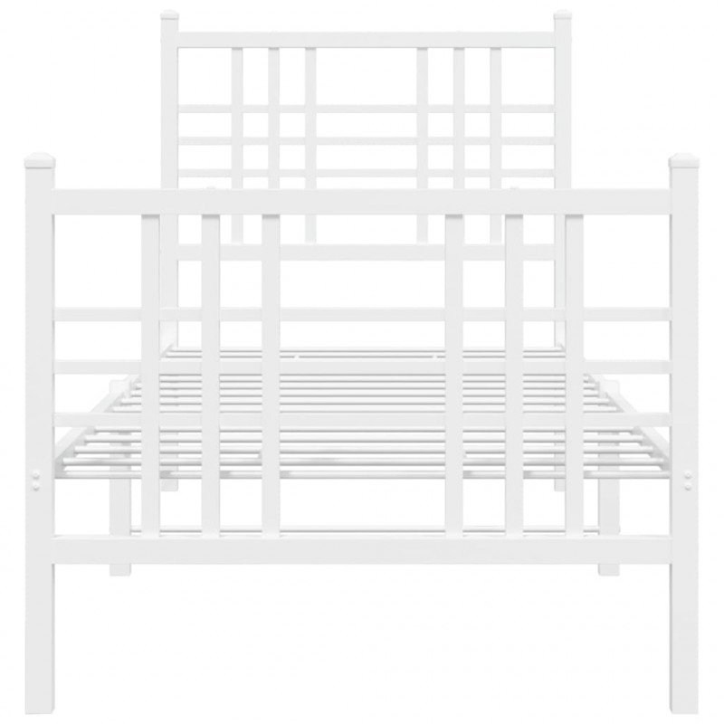 Metalowa rama łóżka z wezgłowiem i zanóżkiem, biała, 80x200 cm