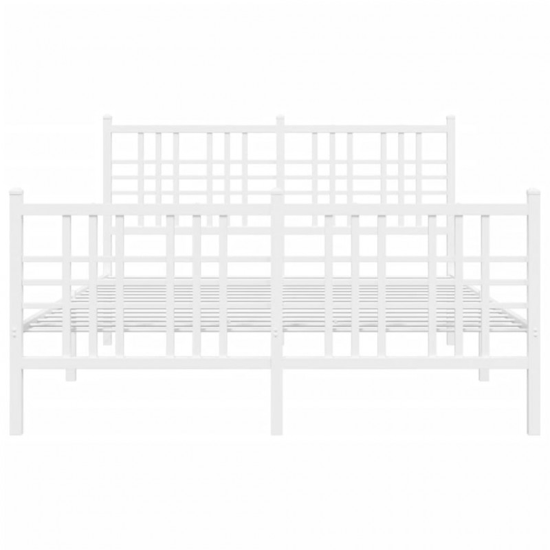 Metalowa rama łóżka z wezgłowiem i zanóżkiem, biała, 120x200 cm