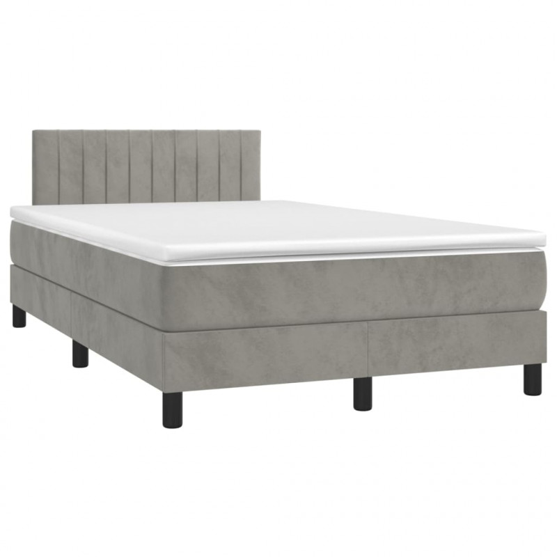 Łóżko kontynentalne z materacem, jasnoszare, 120x190cm, aksamit