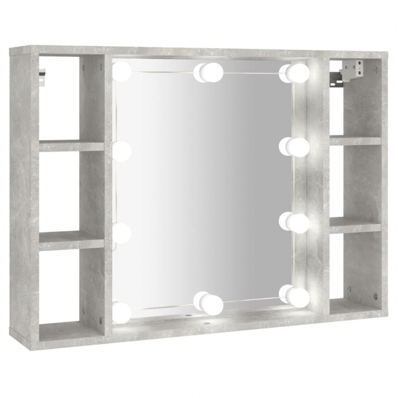Szafka z lustrem i oświetleniem LED, szary beton, 76x15x55 cm