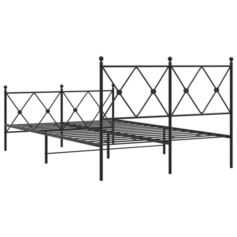 Metalowa rama łóżka z wezgłowiem i zanóżkiem, czarna, 120x190cm