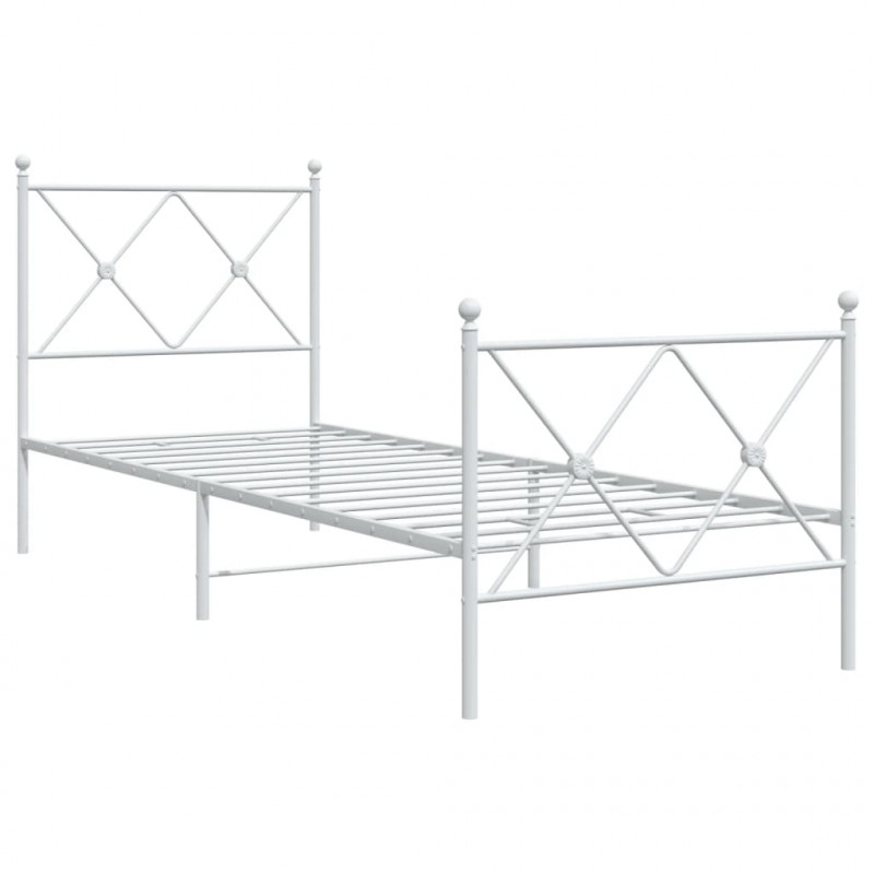 Metalowa rama łóżka z wezgłowiem i zanóżkiem, biała, 80x200 cm