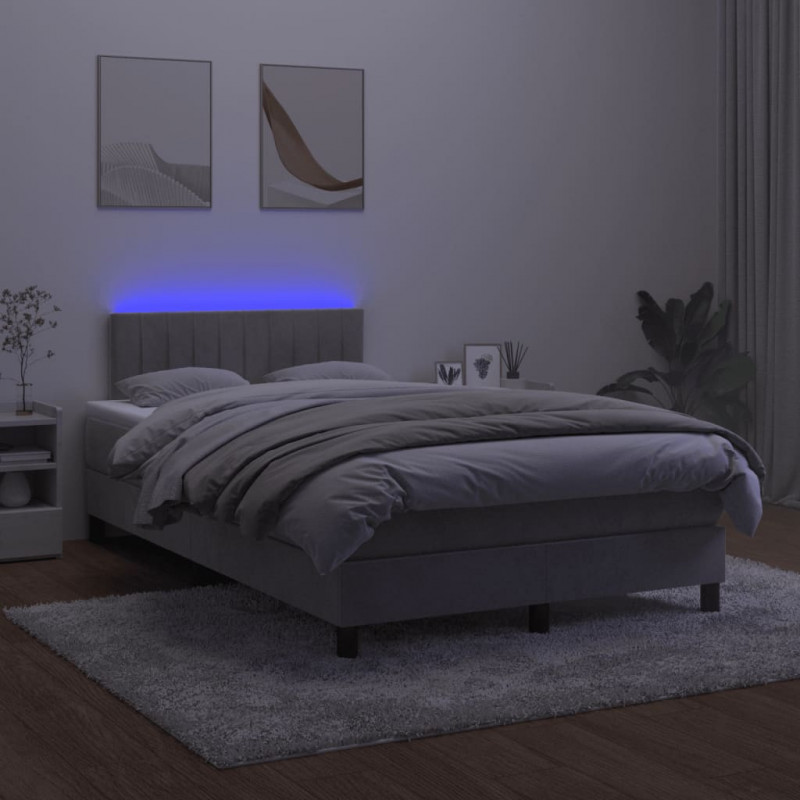 Łóżko kontynentalne z materacem i LED, jasnoszare, 120x190 cm