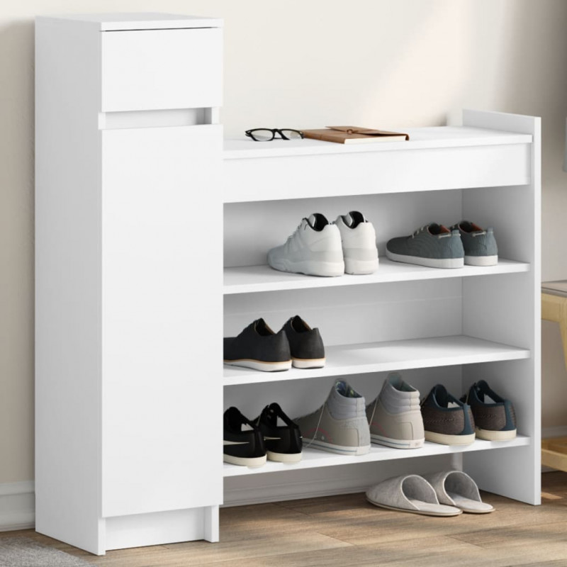 Szafka na buty, biała, 100,5x28x100 cm, materiał drewnopochodny
