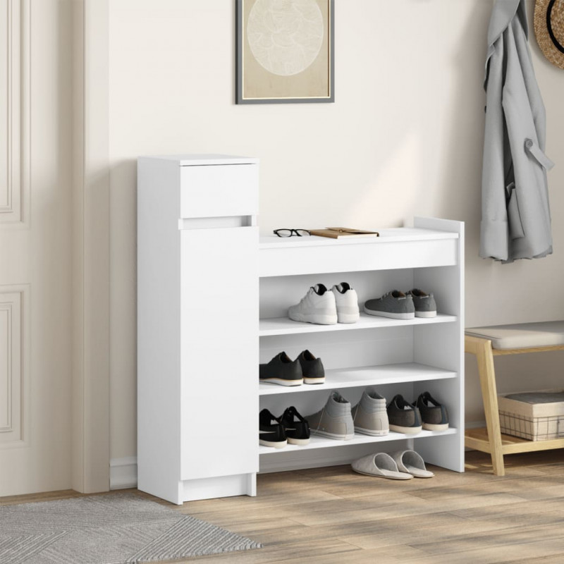 Szafka na buty, biała, 100,5x28x100 cm, materiał drewnopochodny