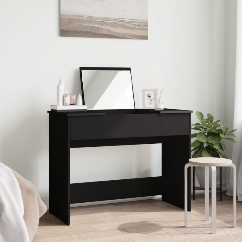 Toaletka z lustrem, czarna, 100x45x76 cm