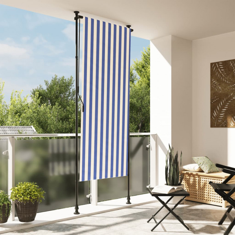 Roleta zewnętrzna, niebiesko-biała, 100x270 cm, tkanina i stal