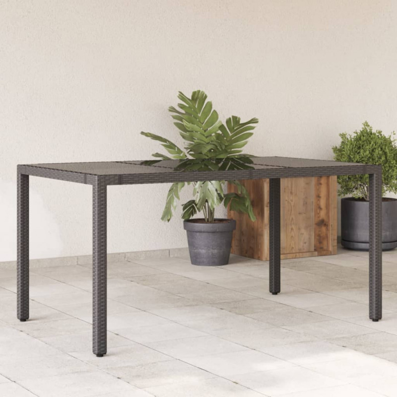 Stół ogrodowy ze szklanym blatem, czarny, 150x90x75cm rattan PE