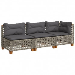 3-osobowa sofa ogrodowa z poduszkami, szara, polirattan
