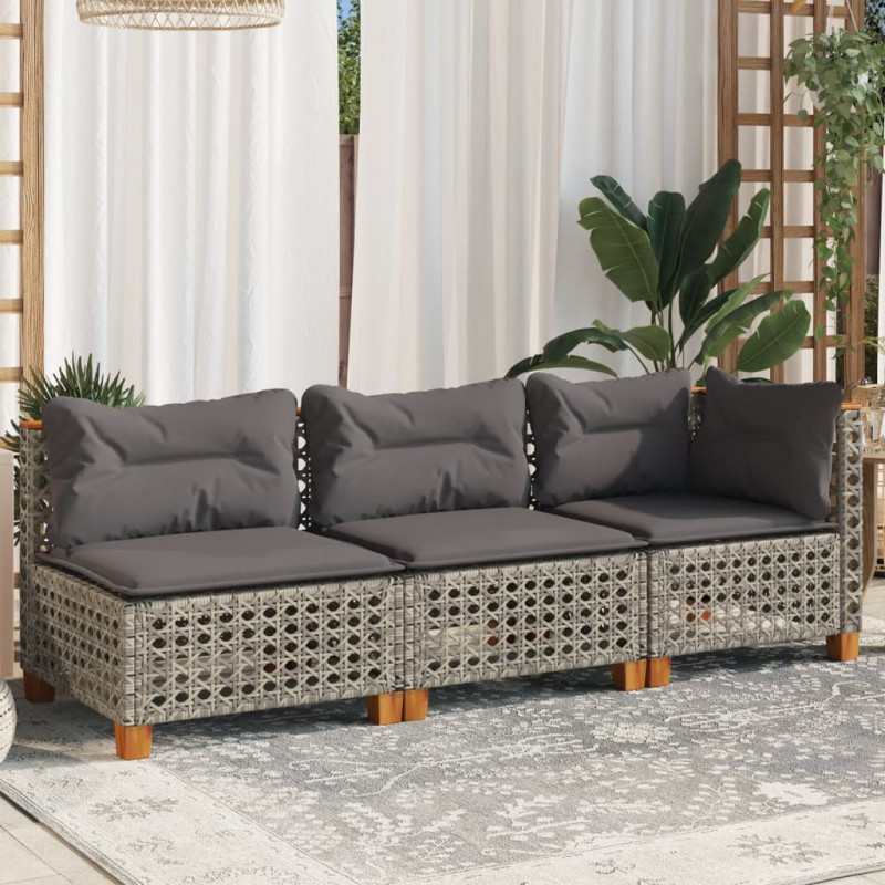 3-osobowa sofa ogrodowa z poduszkami, szara, polirattan