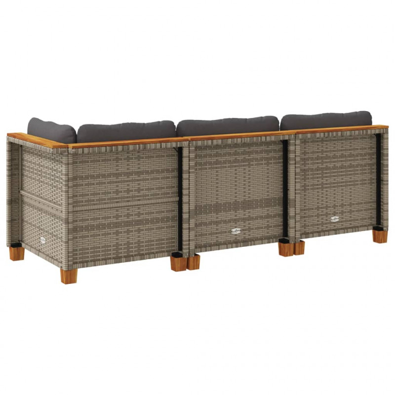 3-osobowa sofa ogrodowa z poduszkami, szara, polirattan