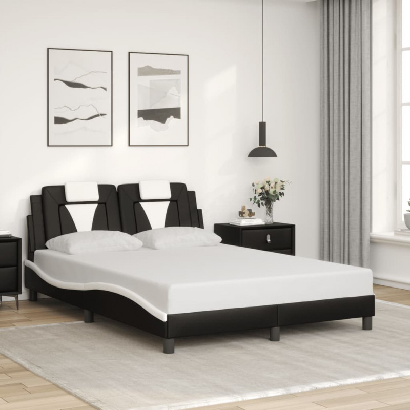 Rama łóżka z LED, czarno-biała, 140x200 cm, sztuczna skóra