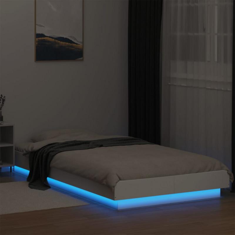 Rama łóżka z LED, biała, 90x200 cm, materiał drewnopochodny