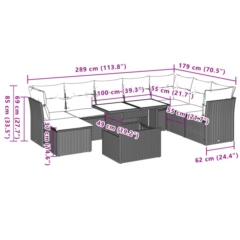 9-cz. zestaw wypoczynkowy do ogrodu, z poduszkami, czarny