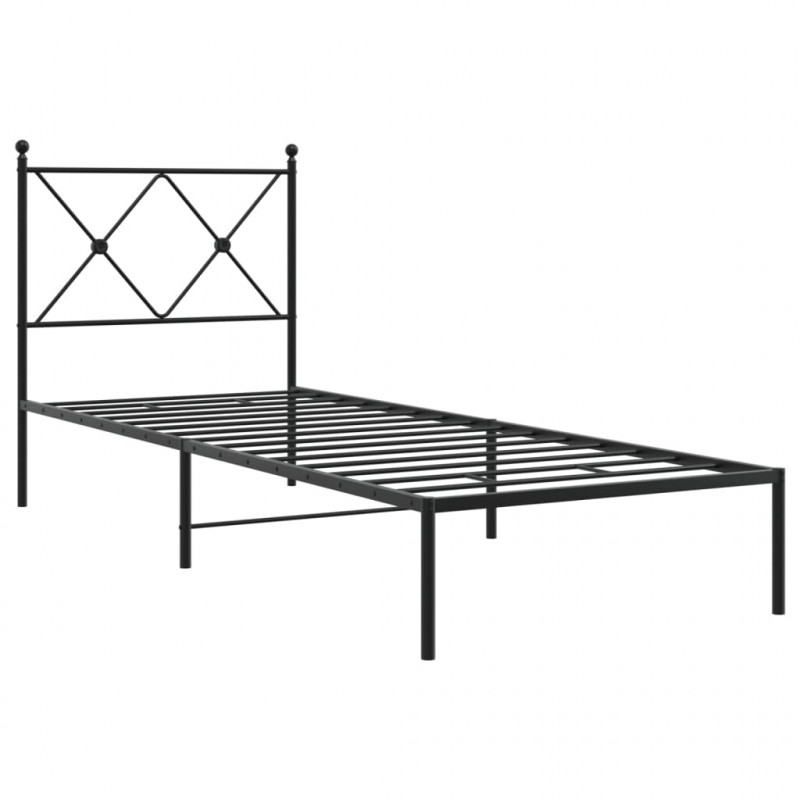 Metalowa rama łóżka z wezgłowiem, czarna, 75x190 cm