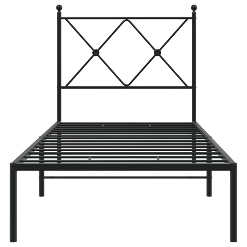 Metalowa rama łóżka z wezgłowiem, czarna, 75x190 cm