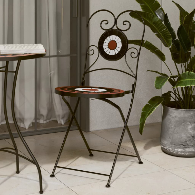 Składane krzesła bistro, 2 szt,. terakotowo-białe, ceramiczne