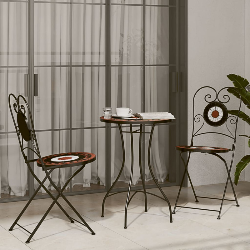 Składane krzesła bistro, 2 szt,. terakotowo-białe, ceramiczne