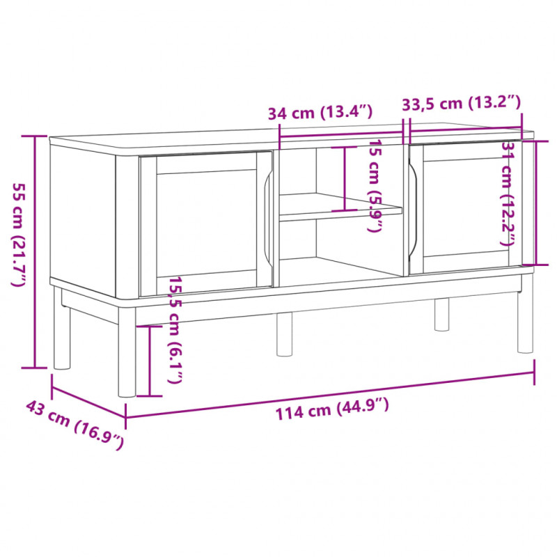 Szafka RTV FLORO, biała, 114x43x55 cm, lite drewno sosnowe