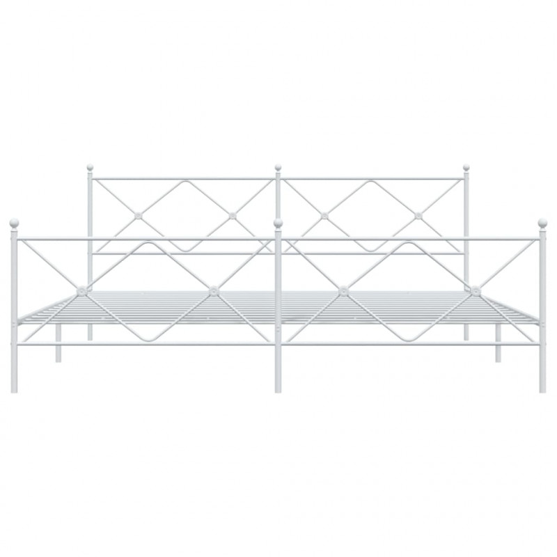 Metalowa rama łóżka z wezgłowiem i zanóżkiem, biała, 200x200 cm