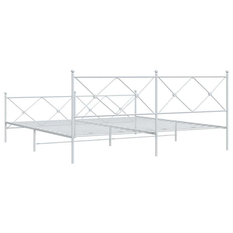 Metalowa rama łóżka z wezgłowiem i zanóżkiem, biała, 200x200 cm