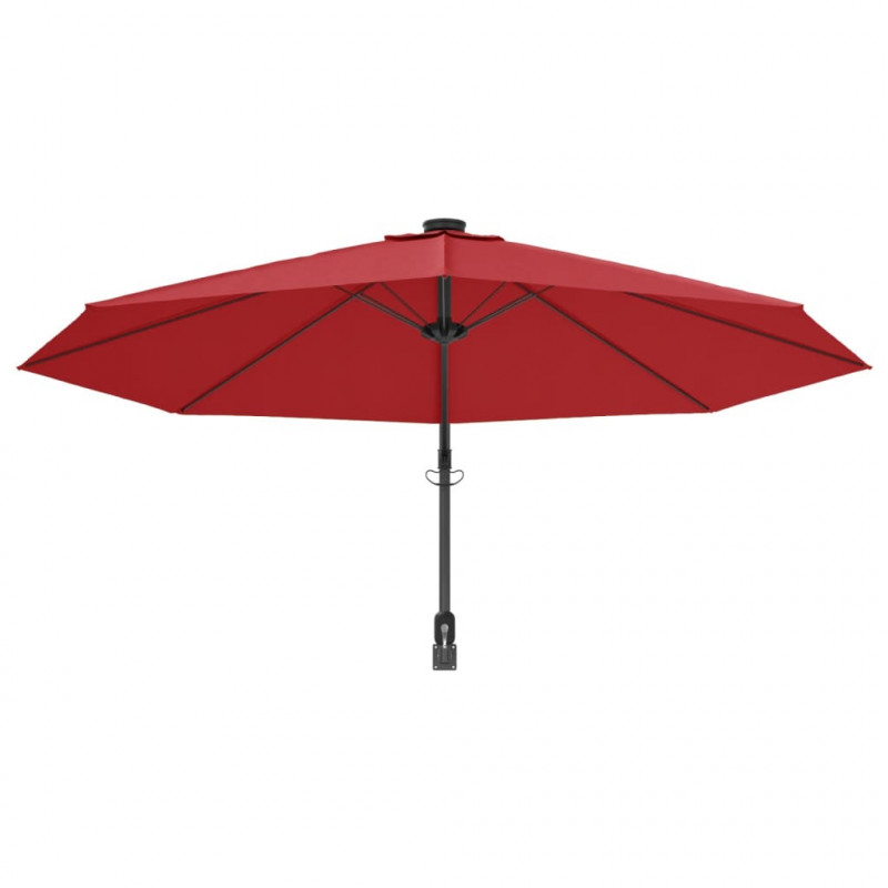 Ścienny parasol ogrodowy z LED, czerwony, 290 cm