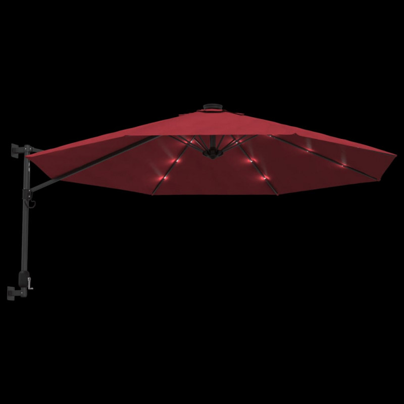 Ścienny parasol ogrodowy z LED, czerwony, 290 cm