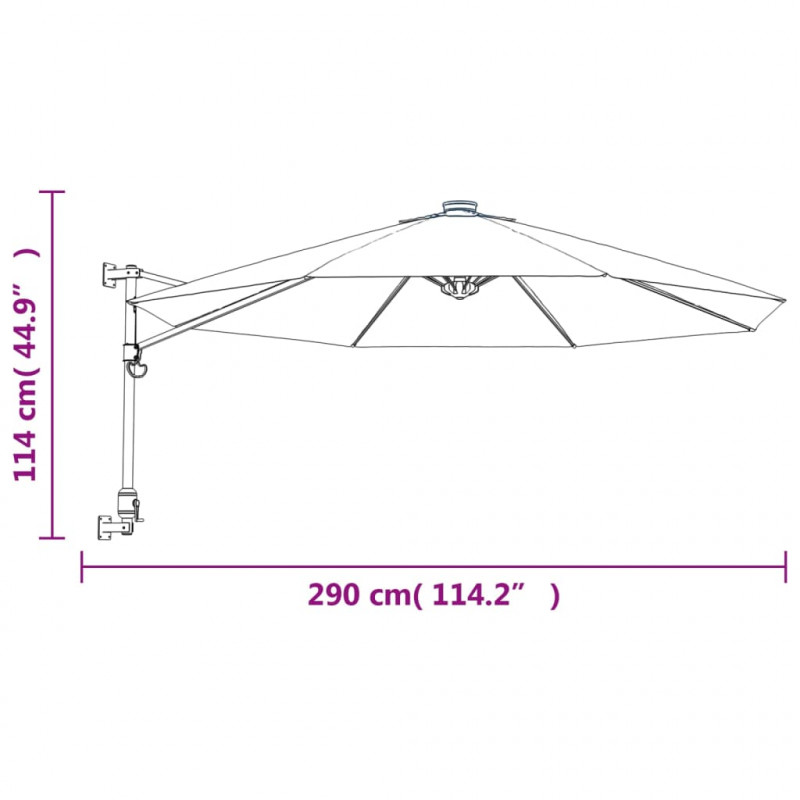 Ścienny parasol ogrodowy z LED, czerwony, 290 cm