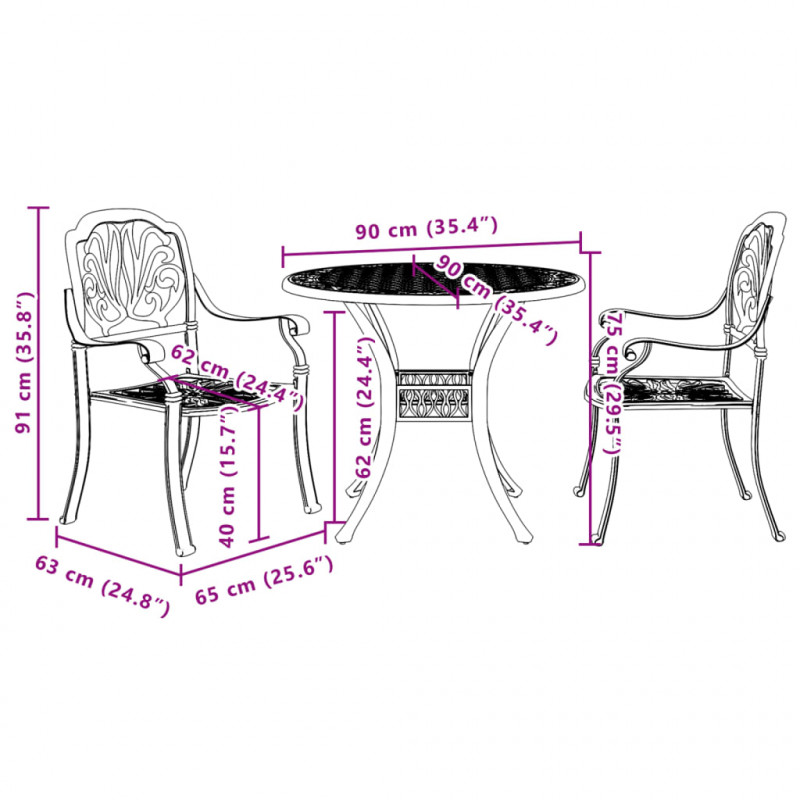 3-częściowy zestaw mebli bistro, biały, odlewane aluminium