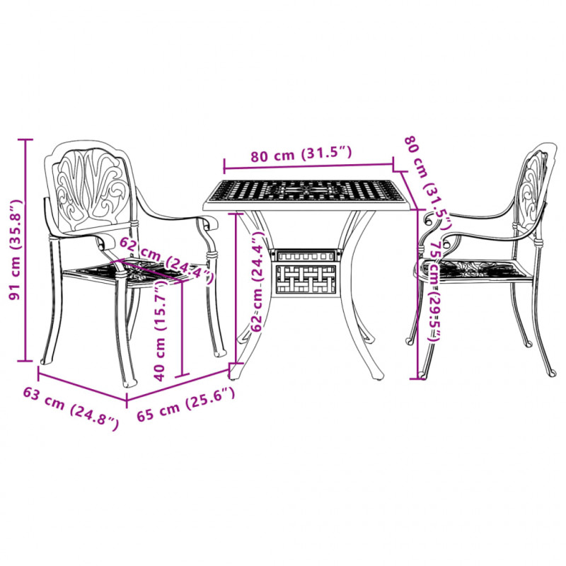 3-częściowy zestaw mebli bistro, biały, odlewane aluminium