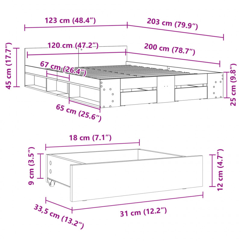 Rama łóżka z szufladami, biała, 120x200 cm