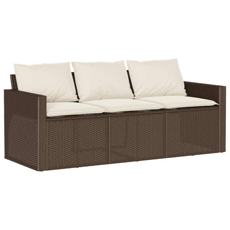 Sofa ogrodowa z poduszkami, 3-osobowa, brązowa, polirattan