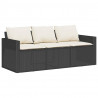 Sofa ogrodowa z poduszkami, 3-osobowa, czarna, polirattan