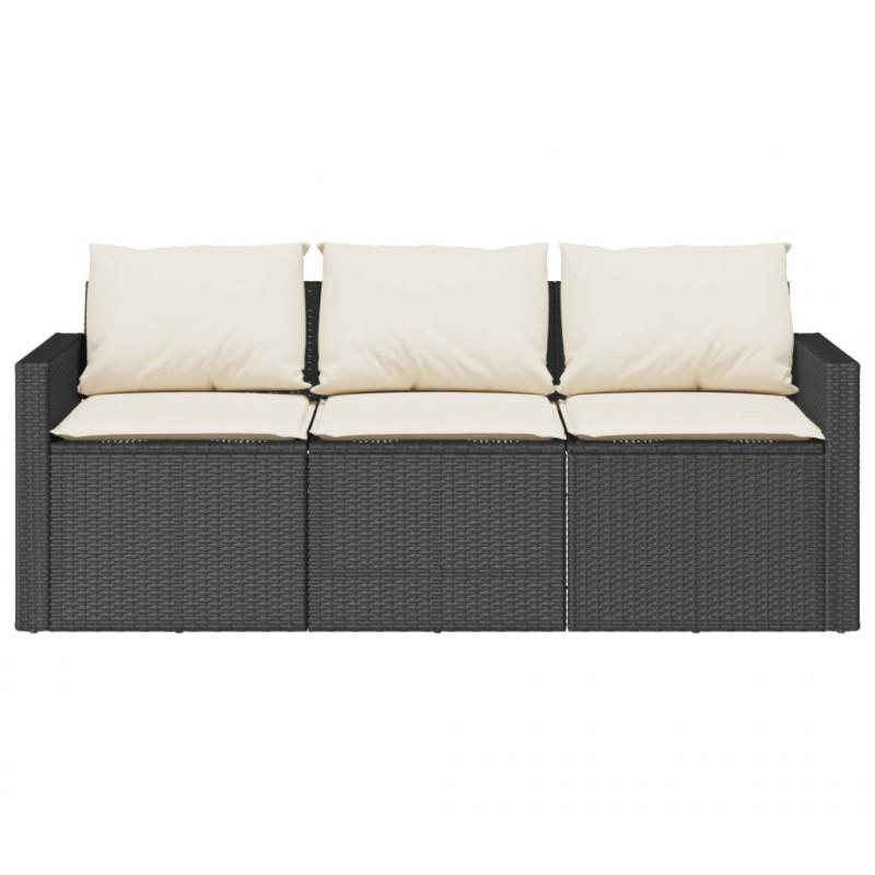 Sofa ogrodowa z poduszkami, 3-osobowa, czarna, polirattan