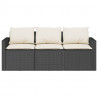 Sofa ogrodowa z poduszkami, 3-osobowa, czarna, polirattan