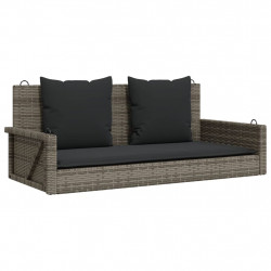 Ławka bujana z poduszkami, szara, 119x56x48 cm, polirattan
