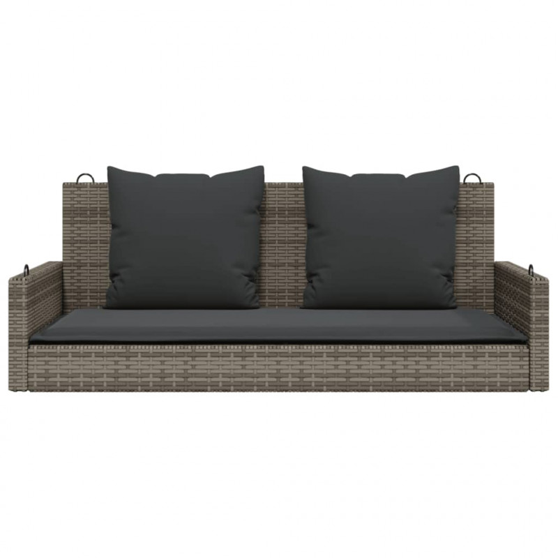 Ławka bujana z poduszkami, szara, 119x56x48 cm, polirattan