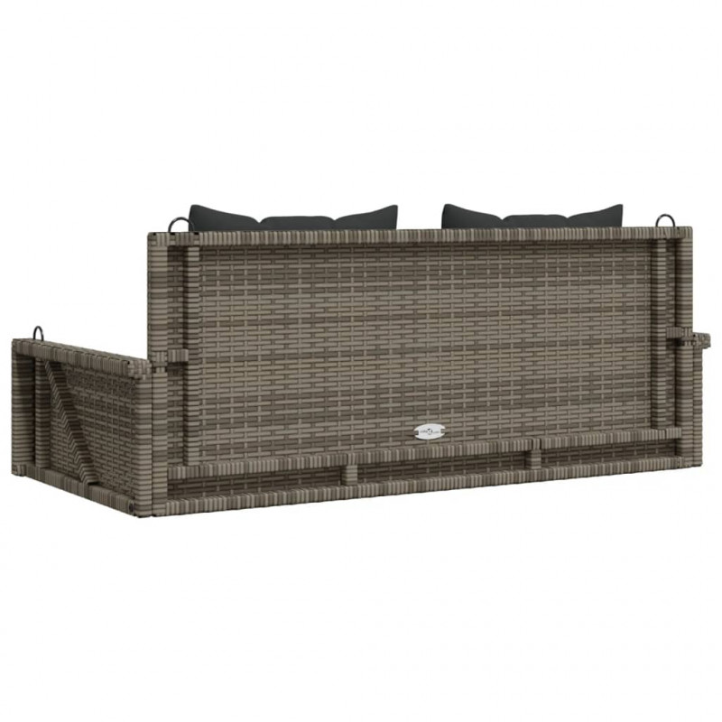 Ławka bujana z poduszkami, szara, 119x56x48 cm, polirattan